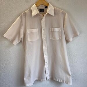 Haband of Paterson Mens Short Sleeve Button Up Shirt Cream Stripe Size L